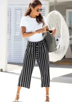Lange Hosen|LASCANA Culotte Schwarz-Weis-Gestreift
