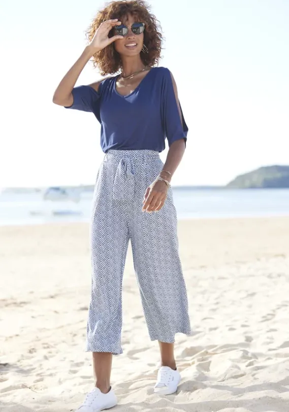 Lange Hosen|LASCANA Culotte Blau Bedruckt
