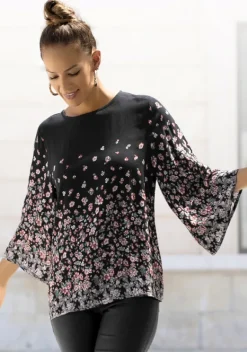 Blusen|LASCANA Druckbluse Schwarz-Bedruckt