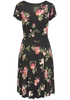 Kurze Kleider|Vivance Druckkleid Schwarz-Pink-Bedruckt