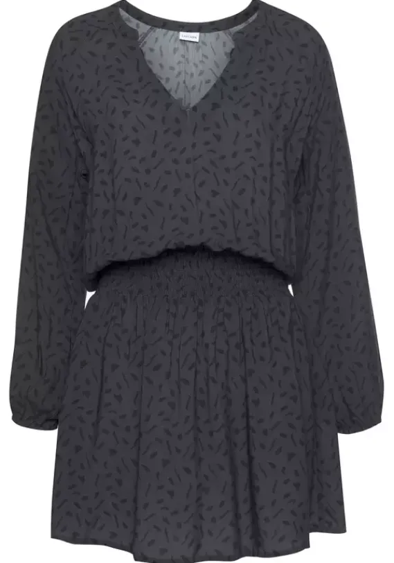 Strandkleider|LASCANA Druckkleid Anthrazit-Schwarz-Bedruckt