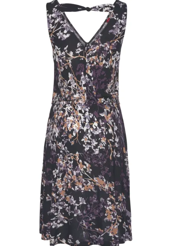 Kurze Kleider|Vivance Druckkleid Schwarz-Lila Bedruckt