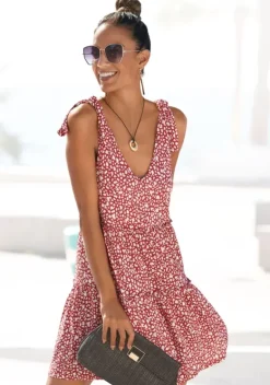 Kurze Kleider|Beachtime Druckkleid Rot-Weis-Bedruckt