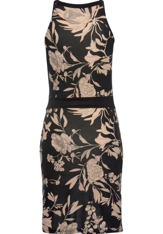 Strandkleider|LASCANA Druckkleid Schwarz-Taupe-Bedruckt