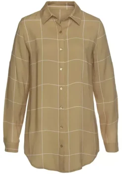 Blusen|LASCANA Hemdbluse Ocker-Weis-Kariert