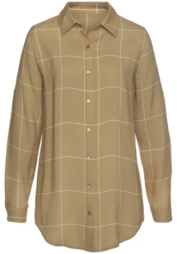 Blusen|LASCANA Hemdbluse Ocker-Weis-Kariert
