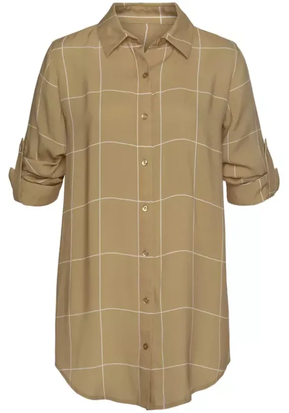 Blusen|LASCANA Hemdbluse Ocker-Weis-Kariert