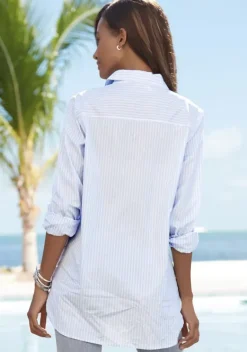 Blusen|Buffalo Hemdbluse Hellblau-Weis-Gestreift