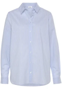 Blusen|Buffalo Hemdbluse Hellblau-Weis-Gestreift