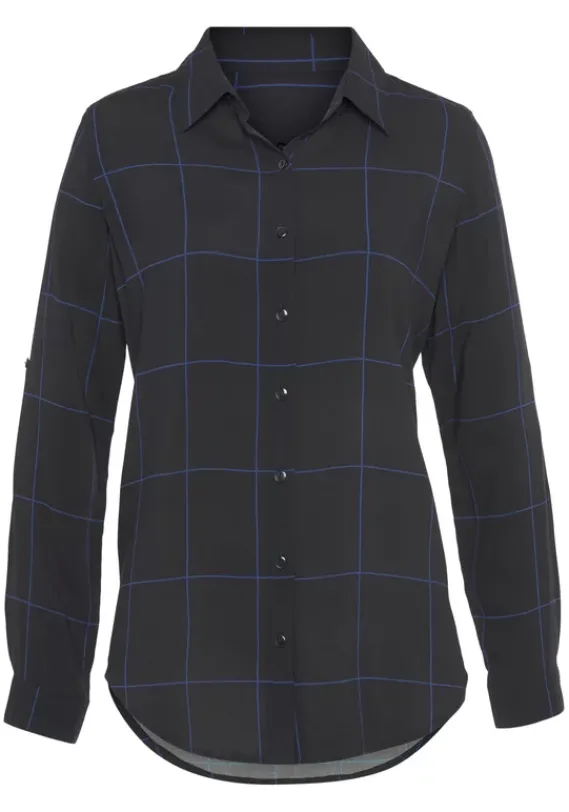 Blusen|LASCANA Hemdbluse Schwarz-Blau