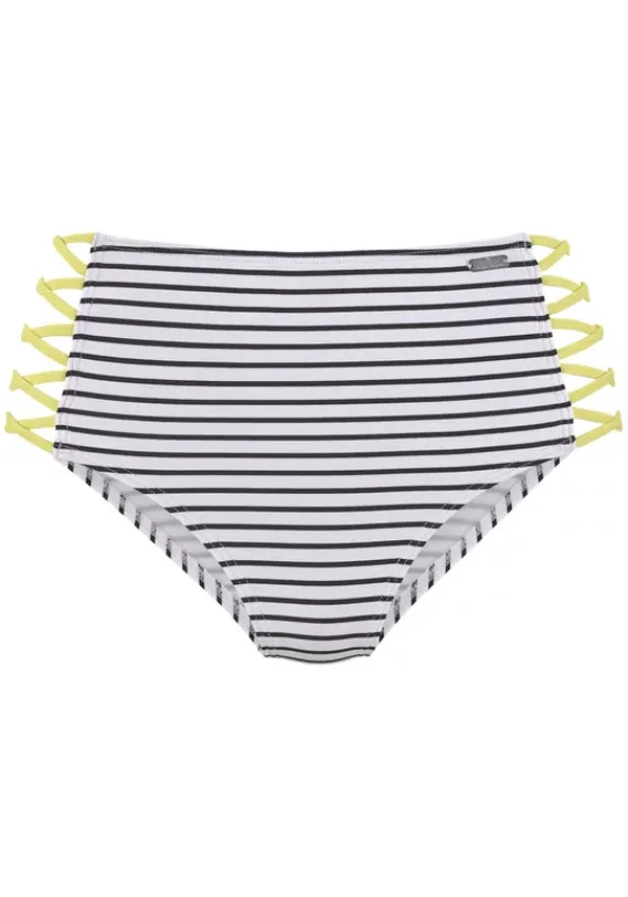 Bikini-Unterteile|Venice Beach Highwaist-Bikini-Hose"Camie" Schwarz-Weis-Limette