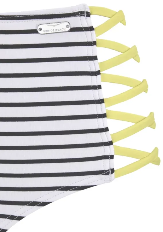 Bikini-Unterteile|Venice Beach Highwaist-Bikini-Hose"Camie" Schwarz-Weis-Limette