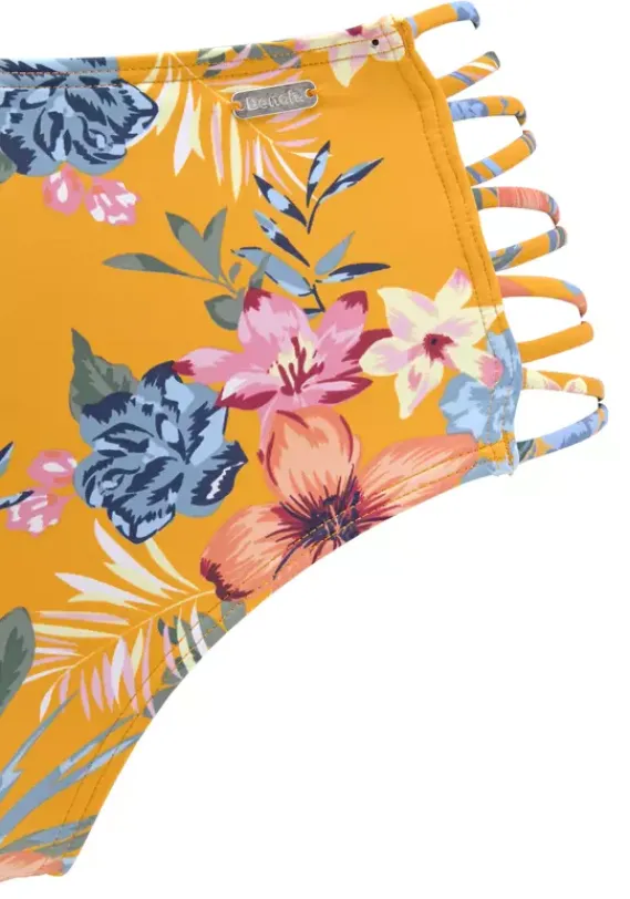 Bikini-Unterteile|Bench. Highwaist-Bikini-Hose"Maui" Gelb-Bedruckt