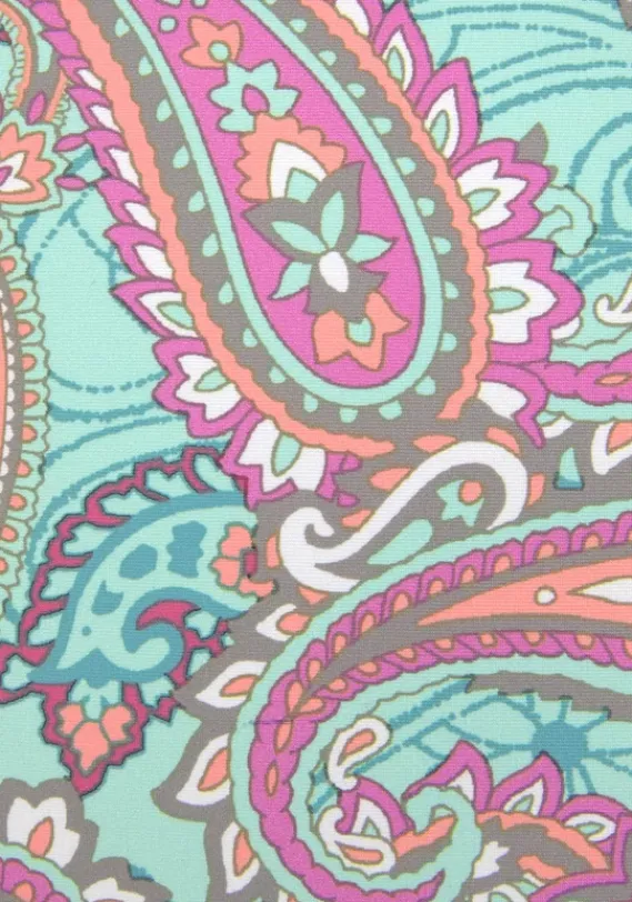 Nachhaltige Bademode|Venice Beach Highwaist-Bikini-Hose"Paislee" Mint-Bedruckt