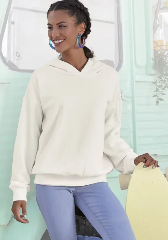 Homewear-Oberteile|Buffalo Hoodie"-Kapuzensweatshirt Mit Ruckenprint" Creme