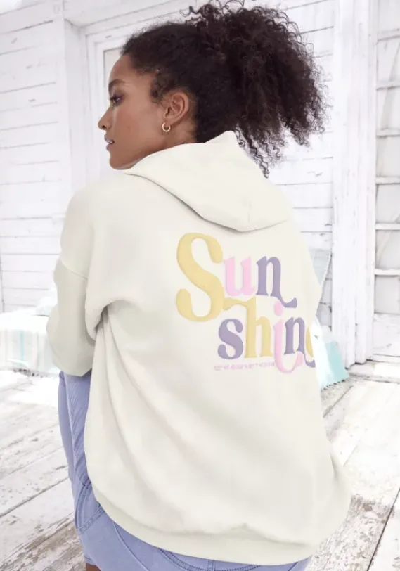 Homewear-Oberteile|Buffalo Hoodie"-Kapuzensweatshirt Mit Ruckenprint" Creme