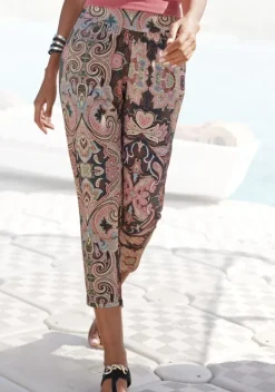 Lange Hosen|LASCANA 7/8-Hose Schwarz-Koralle Bedruckt