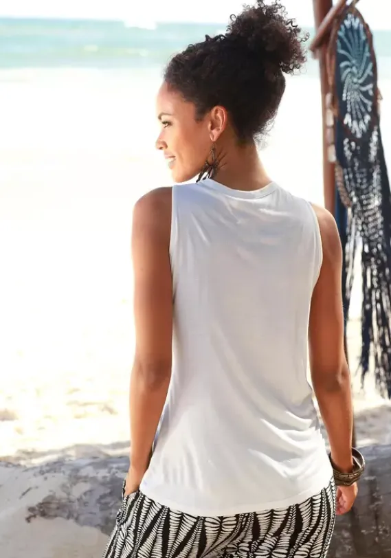 Strandmode|LASCANA 7/8-Hose Schwarz-Sand-Bedruckt