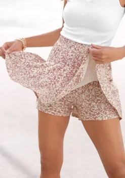 Lange Hosen|Vivance Hosenrock Mauve-Creme-Bedruckt