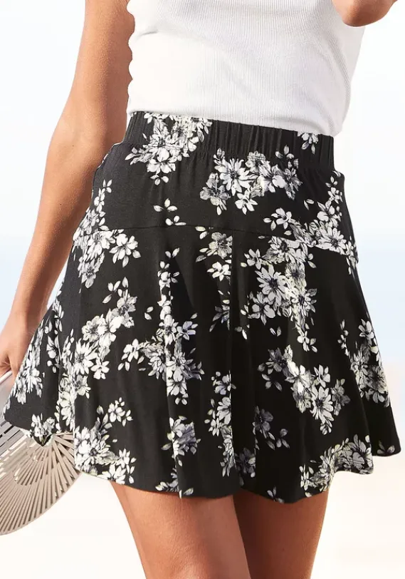 Strandmode|LASCANA Hosenrock Schwarz-Creme-Bedruckt