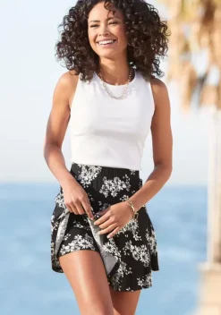 Strandmode|LASCANA Hosenrock Schwarz-Creme-Bedruckt