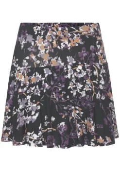 Lange Hosen|Vivance Hosenrock Schwarz-Lila Bedruckt