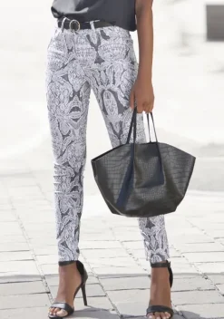 Lange Hosen|LASCANA 7/8-Jeggings Offwhite-Anthrazit Bedruckt