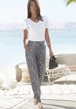 Lange Hosen|Vivance Jerseyhose Schwarz-Weis Bedruckt