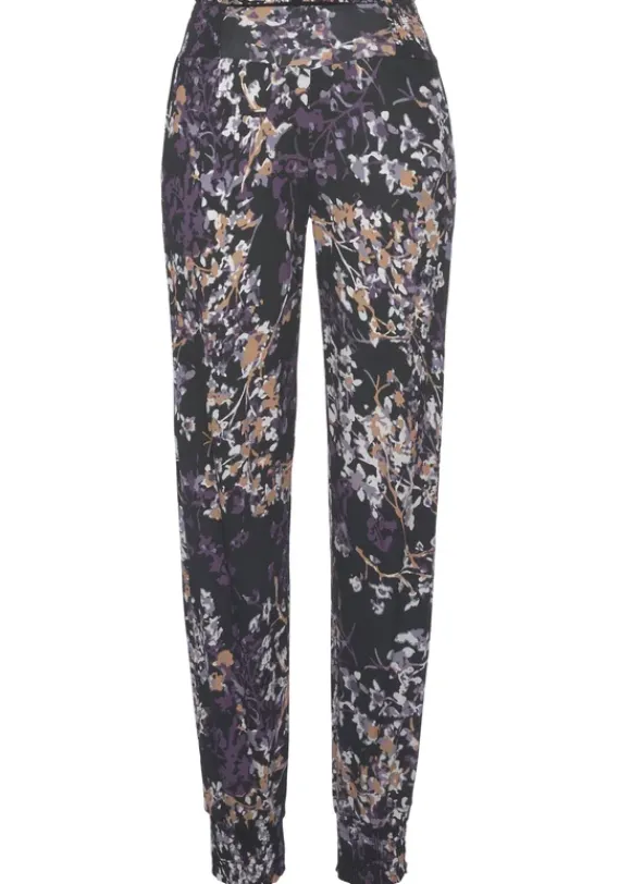 Lange Hosen|Vivance Jerseyhose Schwarz-Lila Bedruckt