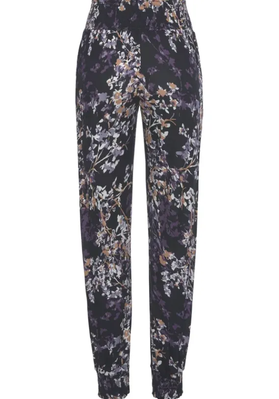 Lange Hosen|Vivance Jerseyhose Schwarz-Lila Bedruckt