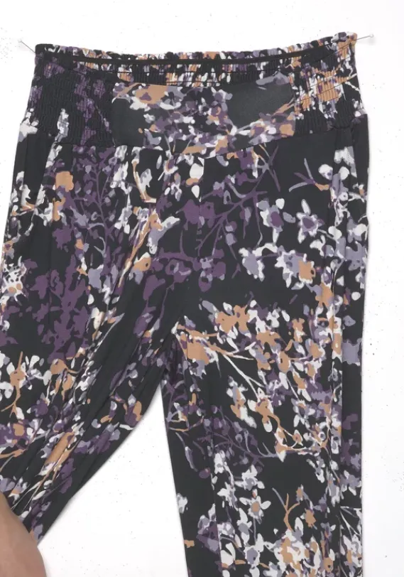 Lange Hosen|Vivance Jerseyhose Schwarz-Lila Bedruckt