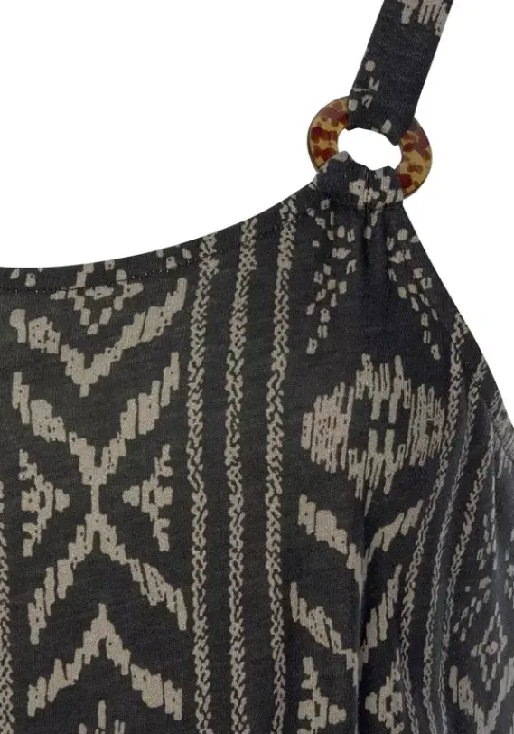 Strandkleider|LASCANA Jerseykleid Schwarz-Creme-Bedruckt