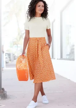 Kurze Kleider|Vivance Jerseykleid Orange-Creme Bedruckt