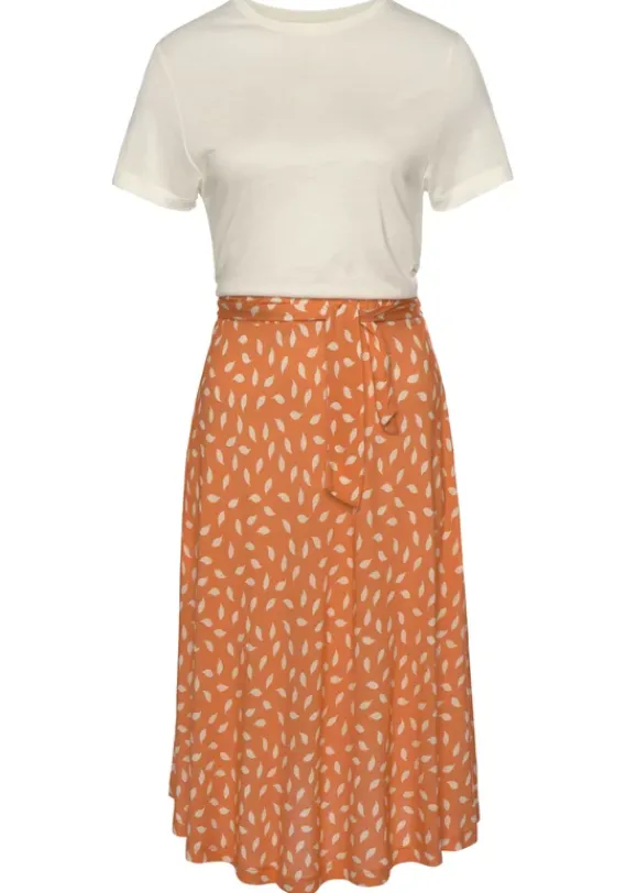 Kurze Kleider|Vivance Jerseykleid Orange-Creme Bedruckt