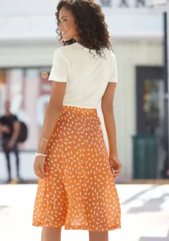 Kurze Kleider|Vivance Jerseykleid Orange-Creme Bedruckt