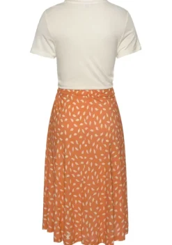 Kurze Kleider|Vivance Jerseykleid Orange-Creme Bedruckt