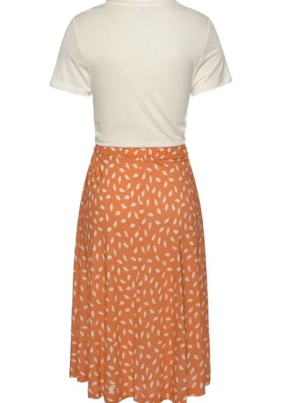 Kurze Kleider|Vivance Jerseykleid Orange-Creme Bedruckt