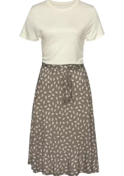 Kurze Kleider|Vivance Jerseykleid Taupe-Creme Bedruckt