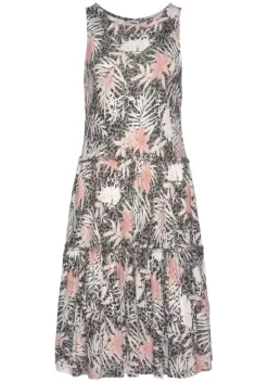 Kurze Kleider|Buffalo Jerseykleid Weis-Grau-Koralle-Bedruckt