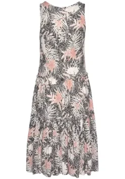 Kurze Kleider|Buffalo Jerseykleid Weis-Grau-Koralle-Bedruckt