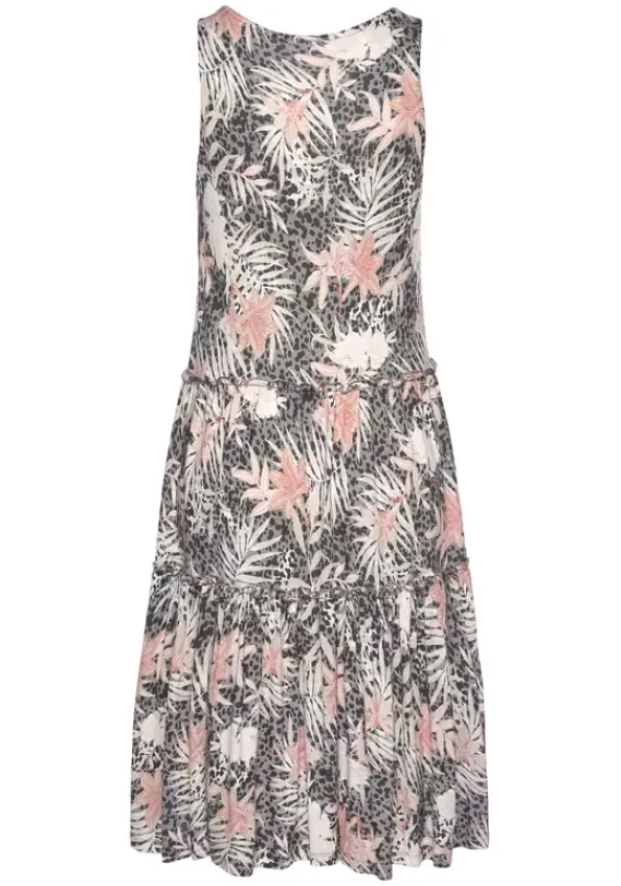 Kurze Kleider|Buffalo Jerseykleid Weis-Grau-Koralle-Bedruckt