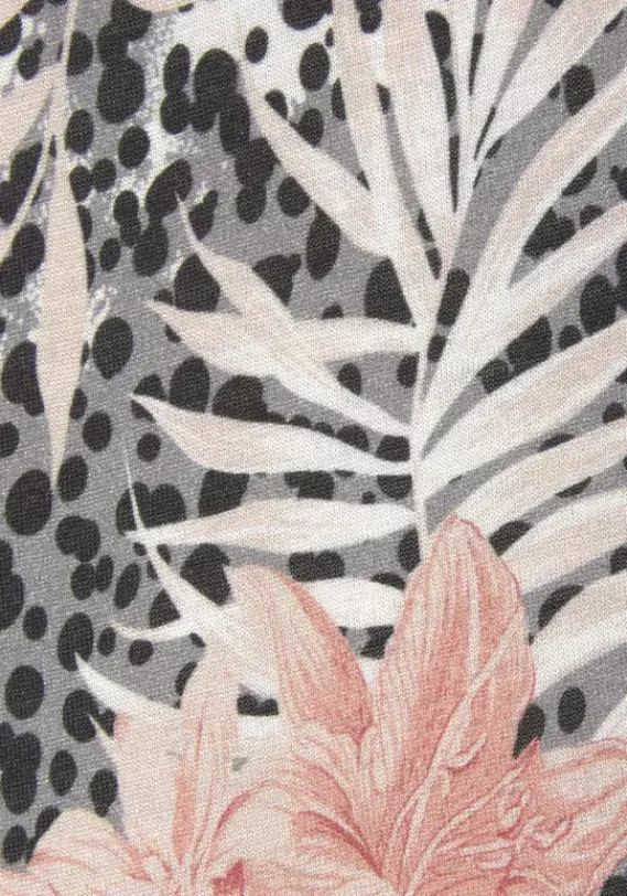 Kurze Kleider|Buffalo Jerseykleid Weis-Grau-Koralle-Bedruckt