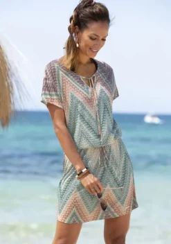 Kurze Kleider|LASCANA Jerseykleid Grun-Rostorange-Aubergine-Bedruckt