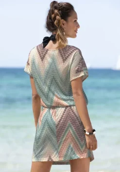 Kurze Kleider|LASCANA Jerseykleid Grun-Rostorange-Aubergine-Bedruckt