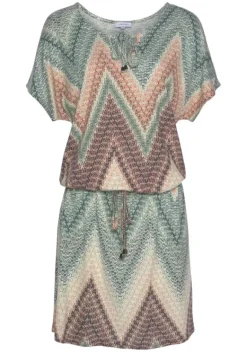 Kurze Kleider|LASCANA Jerseykleid Grun-Rostorange-Aubergine-Bedruckt