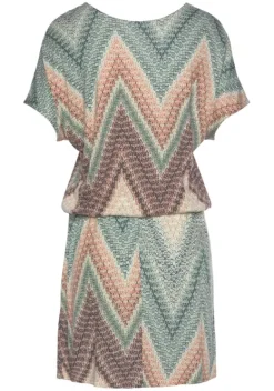 Kurze Kleider|LASCANA Jerseykleid Grun-Rostorange-Aubergine-Bedruckt