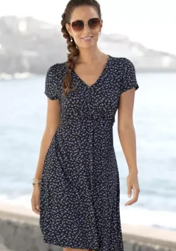 Kurze Kleider|Vivance Jerseykleid Schwarz-Blau-Geblumt