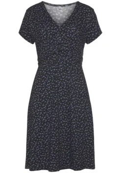 Kurze Kleider|Vivance Jerseykleid Schwarz-Blau-Geblumt