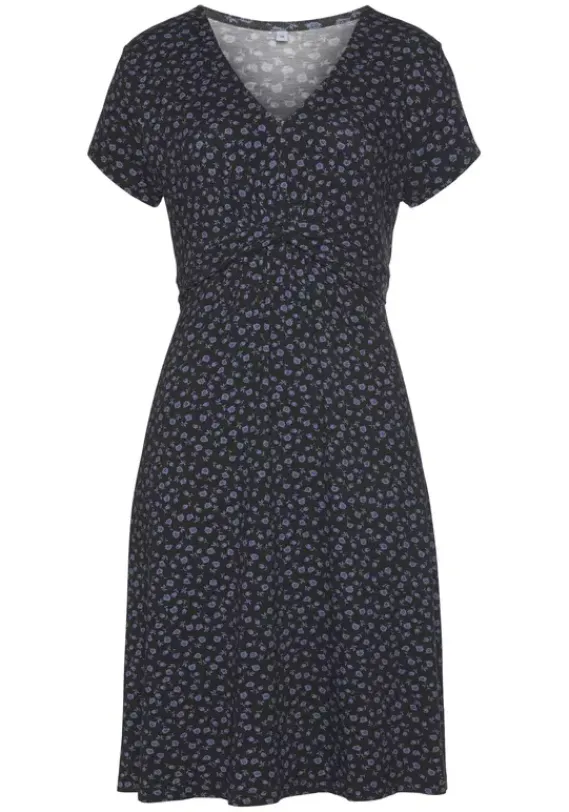 Kurze Kleider|Vivance Jerseykleid Schwarz-Blau-Geblumt