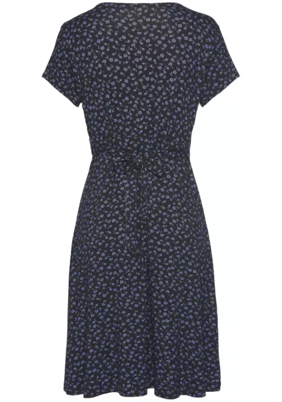 Kurze Kleider|Vivance Jerseykleid Schwarz-Blau-Geblumt